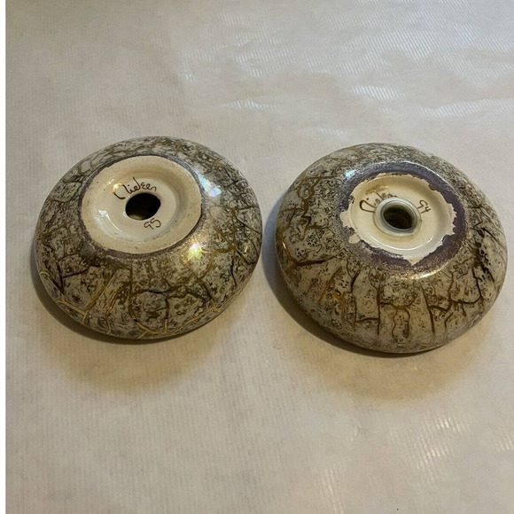 VINTAGE Pair 1990s Hand Made Ceramic SOAP DISH Dated & Signed NIELSEN - Picture 2 of 6